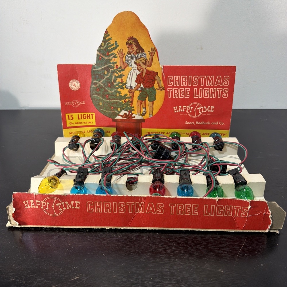 Vintage Christmas Tree 15 Light Happi Time Sears Roebuck Store Display Box Works